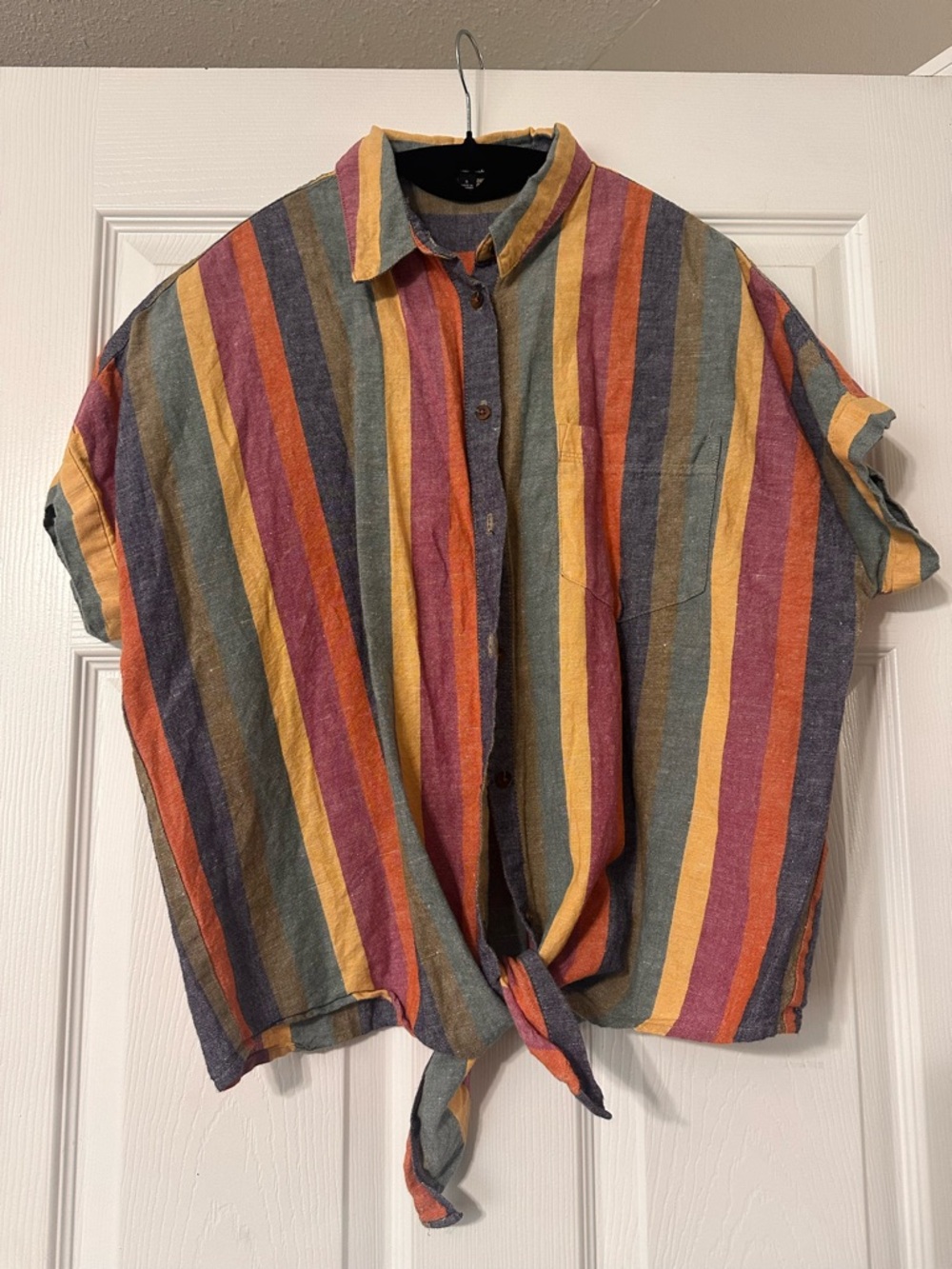 Multicolor Vertical Stripe Short-Sleeve Button Shirt